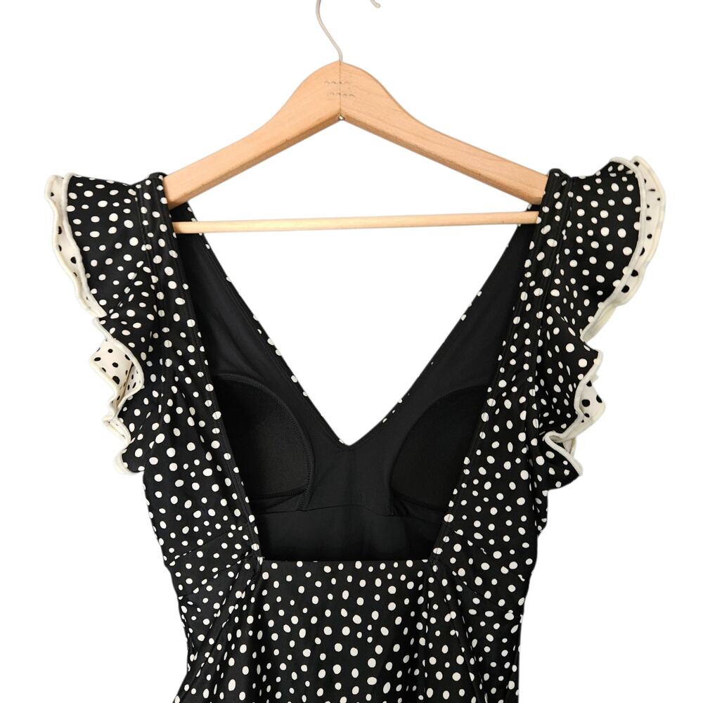 Women's Summersalt The Ruffle Backflip Black White Polka Dot 1-Piece Swimsuit 6 - Picture 10 of 12